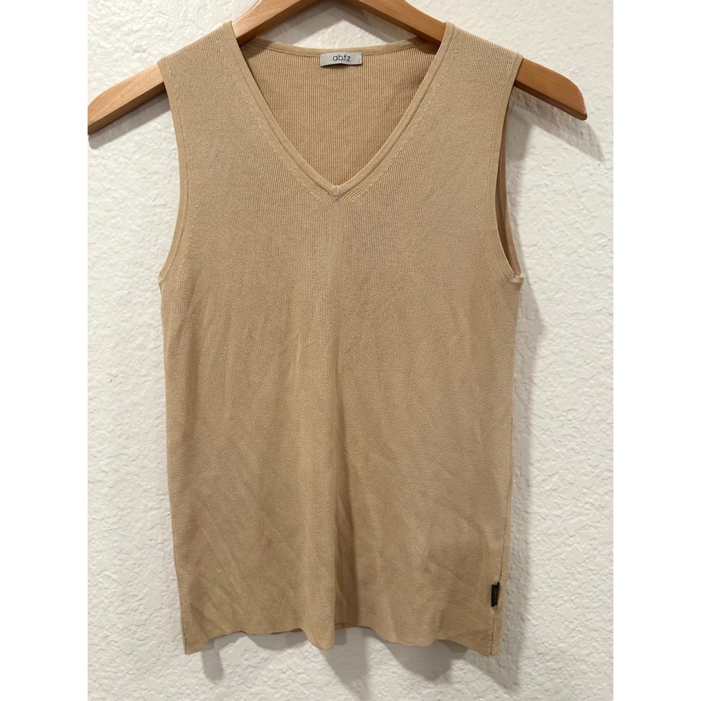ab.f.z Womens V-Neck Knit Sleeveless Top‎ Camel Tan Small